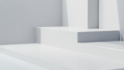 Poster - 3d rendering of empty white concrete room with geometry podium background, Empty space for product presentation	