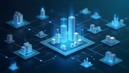 Aufkleber - futuristic glowing city grid, illuminated with blue lights, symbolizing technological advancement and connectivity