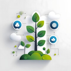 Aufkleber - a conceptual illustration of a growing plant with associated eco-friendly icons