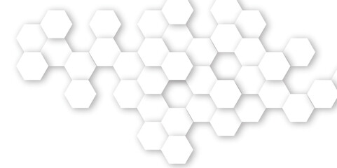Poster - Abstract white hexagonal geometric background with shadow. Luxury white 3D futuristic honeycomb mosaic white background. Abstract white lines background. Vector Illustration.