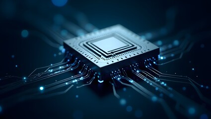 Aufkleber - close-up shot of a powerful CPU (Central Processing Unit) with its intricate circuitry glowing