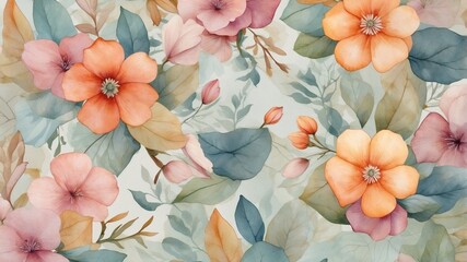 Poster - a floral design, showcasing various flowers and leaves, ideal for patterns, textiles, and artistic projects. The composition features an arrangement of flowers and leaves, creating an aesthetic feel