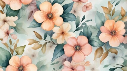 Poster - Vibrant floral design showcasing delicate flowers, leaves, and soft pastel hues 