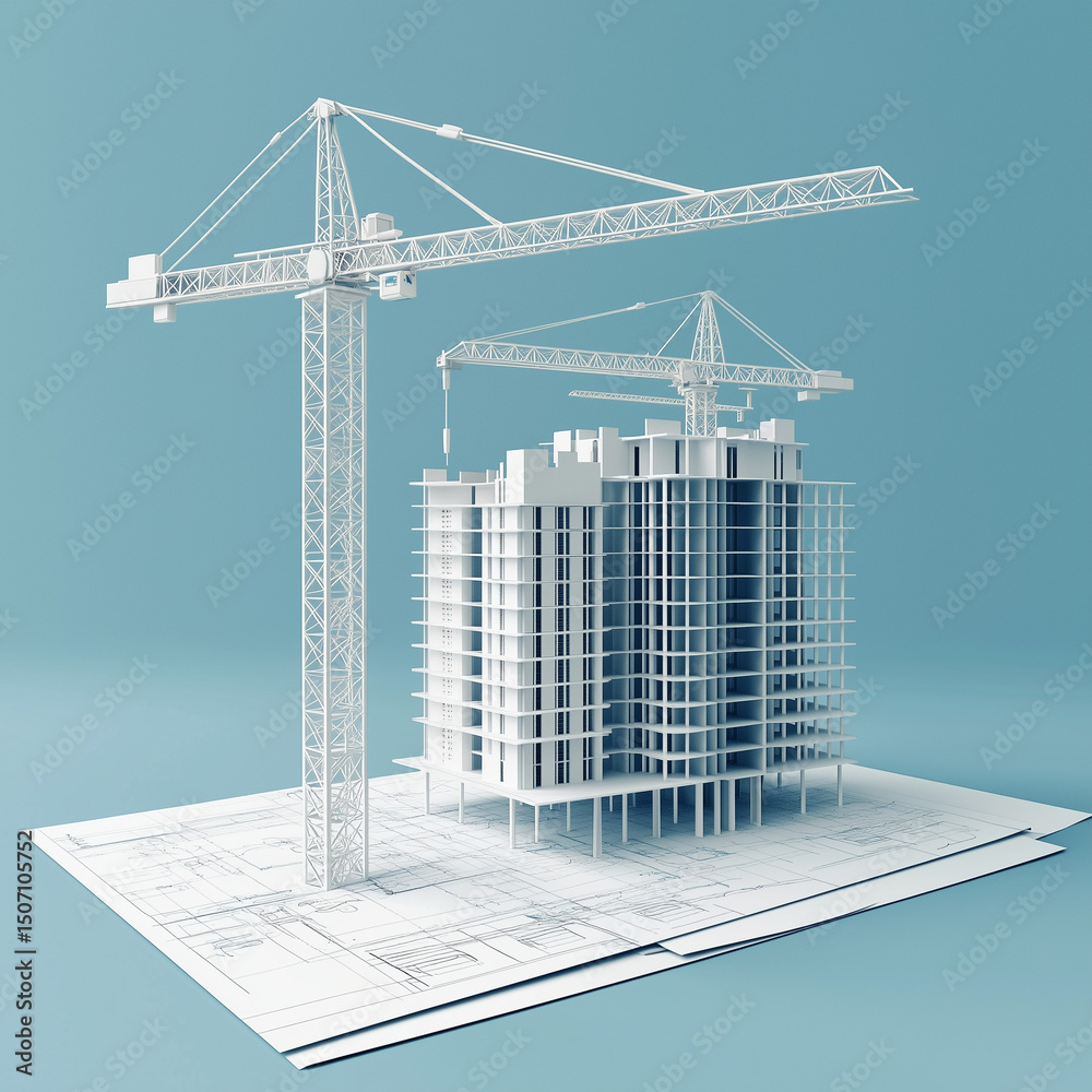3D paper model of building construction project by architect. AI ...