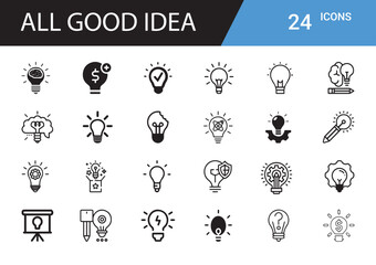 Poster - 24 Light Bulb Icons: A set of 24 unique and versatile light bulb icons, perfect for representing ideas, innovation, and inspiration in your designs.