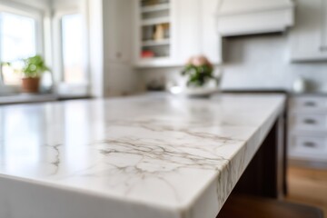 Poster - White marble kitchen countertop close up