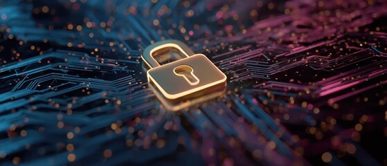 Poster - Golden padlock on a circuit board