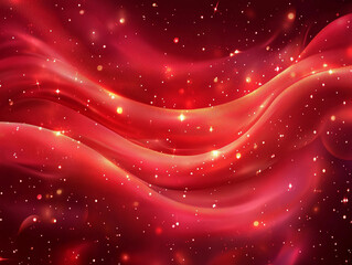 Poster - Abstract Red Waves Background with Glittering Particles Festive Decoration