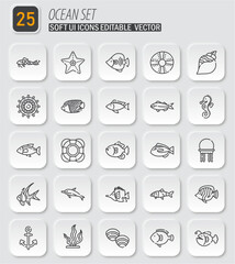 Poster - Ocean-themed soft UI icon set for marine life and seaside elements design resources