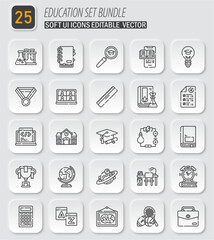 Poster - Education Icon Set: Soft UI Vector Graphics for Learning, Studying, and Academic Achievement with Editable Elements