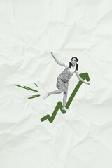 Poster - Trendy sketch artwork collage of happy businessman businesswoman stand arrow development progress career promotion concept