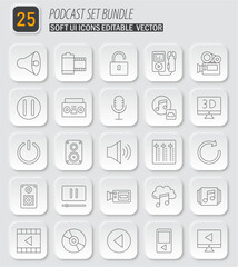 Poster - Podcast and multimedia application icons set with editable vector design options for digital projects and ui design