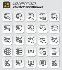 Aufkleber - Collection of work, office, and server related soft UI icons editable vector, showcasing various data and information management