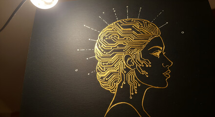 Poster - Illustration of a Female Figure with Circuitry Headgear in Digital Art