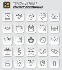 Fototapete - Love and romance icon bundle with soft user interface vector set for valentines design and romantic concept ideas
