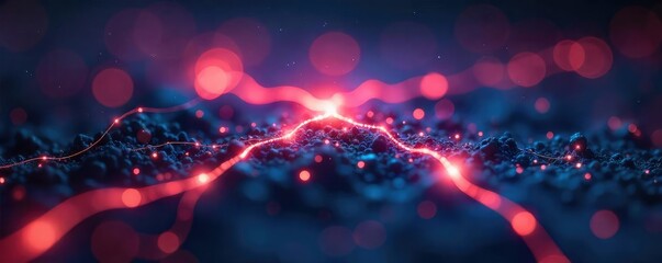 Wall Mural - abstract image of glowing energy streams connecting disparate points, representing a network or comm