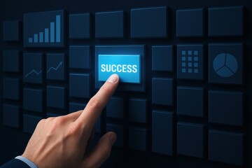 Poster - A selects a success tile on a digital dashboard symbolizing strategic decision making and business growth through innovation and leadership