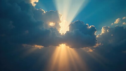 Wall Mural - A single, radiant beam of light pierces through dark clouds, symbolizing hope, enlightenment, and spiritual awakening Perfect for meditation, yoga, and religious themes , mystical, holy, soul