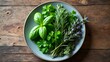 © Chrishen - Fresh Herbs On A Plate Top-Down