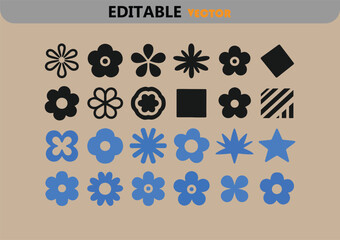 Poster - Collection of simple floral and geometric shapes in black and blue