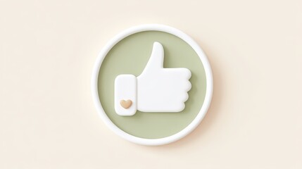 Poster - Like button symbol in circle shape, rendered in soft 3D minimal style on white