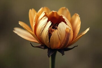 Wall Mural - Close-up of a cracked, dried-out flower head, symbolizing the pain and harshness of a relationship ending The sepia tones enhance the feeling of loss and bitterness , dried, nature