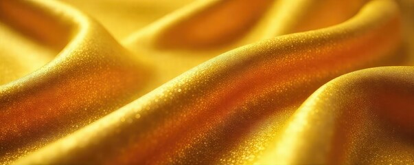 Wall Mural - close-up of a textured, golden fabric, shimmering with a warm, luxurious glow the rich color and sof