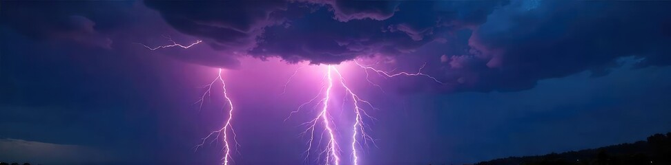 Wall Mural - dramatic, vibrant lightning beams illuminating a dark, stormy night sky perfect for weather, nature,