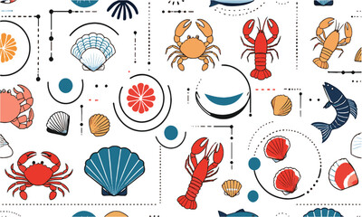 vector illustration featuring minimalistic seafood icons in a modern line-art style, easily scalable