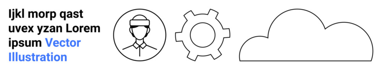 Poster - User headshot, gear for tools or settings, and cloud icon symbolizing profile management, configuration, innovation, storage, networking, technology systems. Ideal for technology app or simple