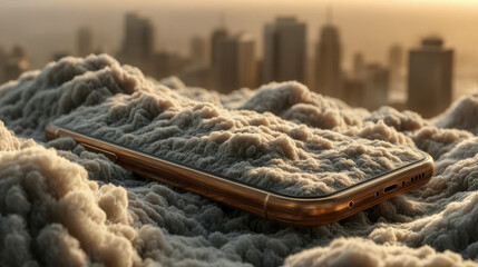 Poster - Dense cloud mass emerging from a smartphone, symbolizing cloud computing and digital storage