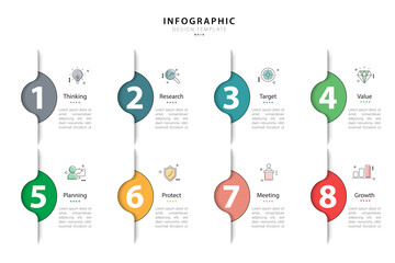 Fototapete - Timeline Creator infographic template. 8 Step timeline journey, calendar Flat simple infographics design template. presentation graph. Business concept with 8 options, gantt vector illustration.