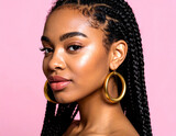 Beautiful Woman with Braids and Gold Hoop Earrings