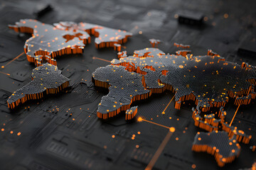 Poster - World map showing global connection on circuit board background
