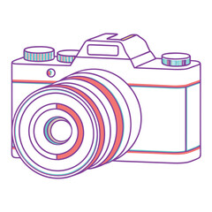 Fototapete - Artistic camera illustration in purple and pink for creative projects and design.