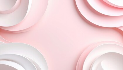 Poster - Modern minimalistic pink and white layered circular design with soft shadows for abstract background