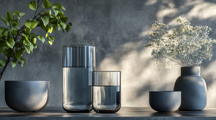 Poster - 3d transparent water container that showcases modern simplicity with sleek form and clear, realistic details, ideal for versatile digital and commercial projects.