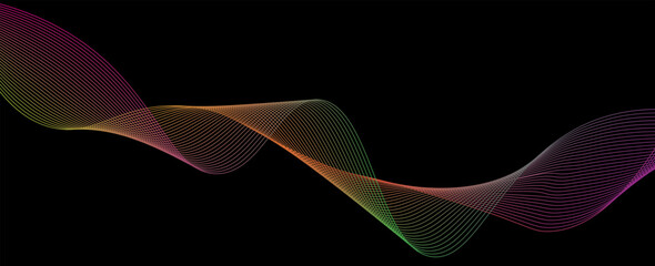 Poster - This image features a colorful wave pattern with flowing lines on a dark background. It captures a modern abstract concept, creating a dynamic visual effect. Vector illustration
