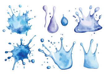 Poster - Blue water splash collection, isolated watercolor illustration