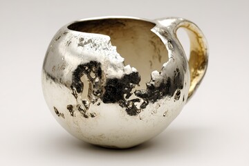 Poster - Unique silver cup with a broken edge showcasing modern artistry and craftsmanship