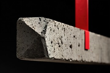 Poster - Modern concrete beam with vibrant red accent suspended against a dark background showcasing contemporary design