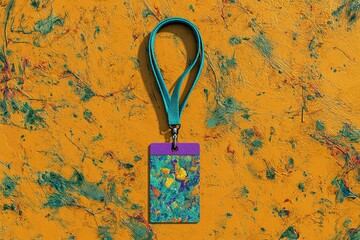 Poster - Colorful badge on bright orange textured background, showcasing vibrant art and design elements in a creative setting