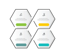 Poster - 4 step hexagon concept infographic template with icons suitable for business information and web presentation