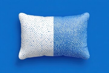 Poster - Decorative pillow with blue and white patterns on a vibrant blue background showcasing modern design elements