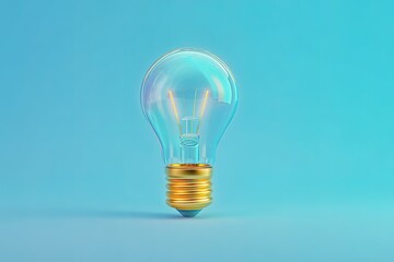 Poster - Light bulb illuminated against a serene blue background highlights simplicity and innovation in design