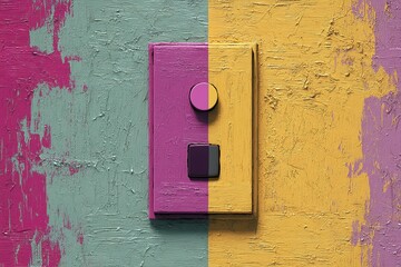 Poster - Colorful light switch against textured wall in vibrant hues creates a striking visual contrast in a playful interior setting