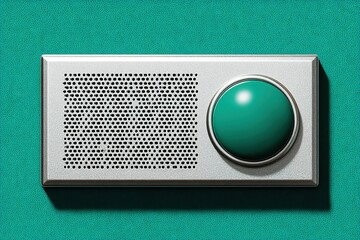 Poster - Unique green button on a metallic panel with textured background showcasing modern design elements