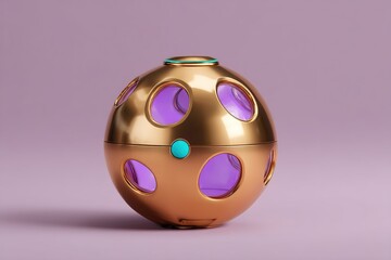 Poster - Unique golden sphere with purple openings sits against a soft lavender background in a well-lit setting