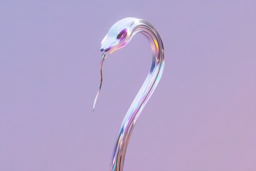 Poster - Modern art sculpture of a snake in sleek design with smooth curves and reflective surface showcased on a pastel backdrop