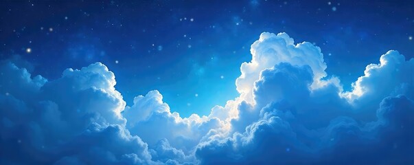 deep blue sky canvas dotted with wispy, ethereal nebulae-like clouds a celestial dreamscape of soft 